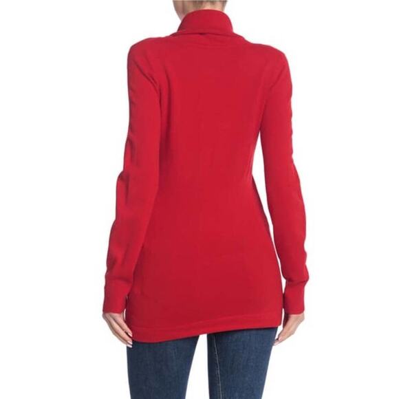 French Connection Cowl Sweater Size Large Red Long Sleeve Tunic Turtleneck - Picture 6 of 13